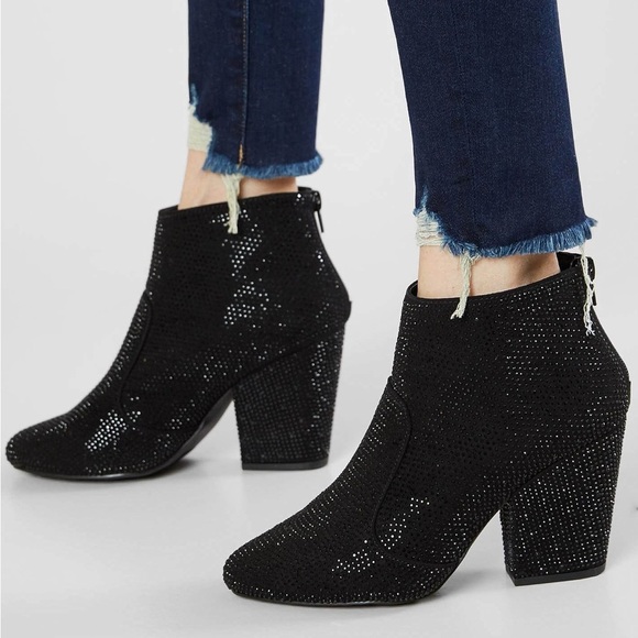 VERY G Splendor Ankle Boot Black Faux Leather Rhinestone Bootie - Picture 6 of 13